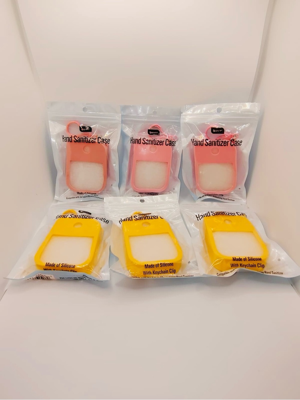 2/$6 BPURE Silicone Hand Sanitizer Case with Keychain Clip - Pink & Yellow